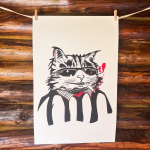 Serigrafía gato fumando «Raybye»